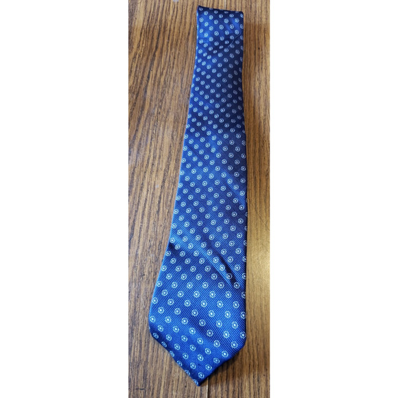 Classic Blue With Silver Button Pattern Pavini Extra Long Geometric Necktie Tie - Picture 1 of 6